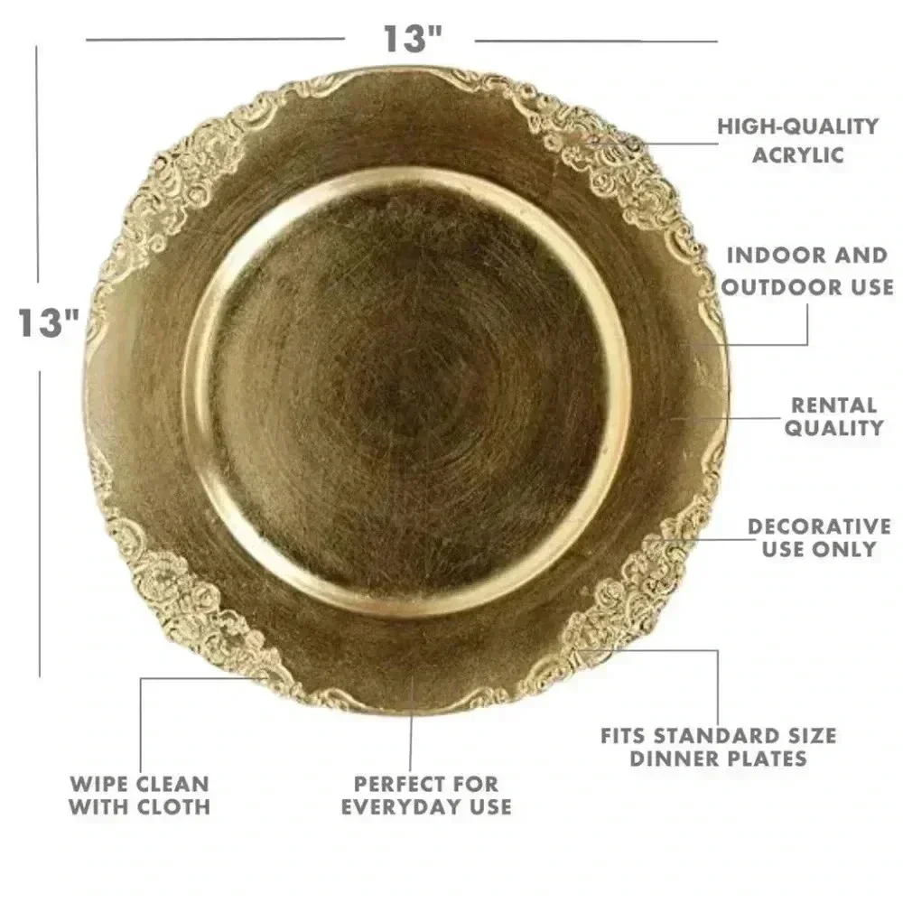 NWOT Vintage Acrylic Charger Plates, Gold - Set of 4